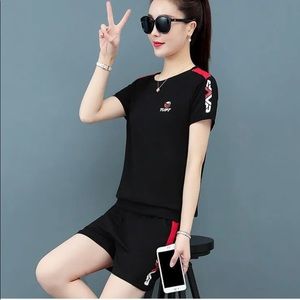 Set: Short-Sleeve Lettering T-Shirt & Sweatshorts